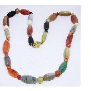 GORGEOUS NATURAL GEM STONE MULTICOLORED CHUNKY BEADED OPAL AGATE NECKLACE CLASP